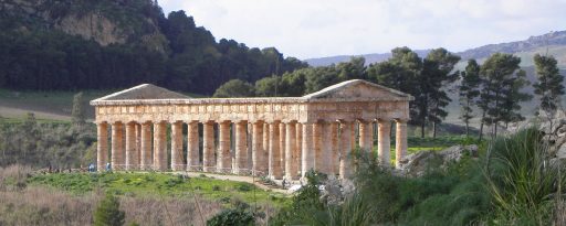 Wide shot of the ancient Greek temple at Segesta on Sicily in Italy