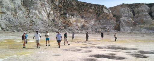 Walking in the volcanic caldera of Nisyros, Greece