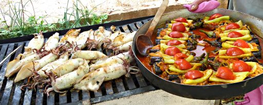 Squid and aubergine cooking in Turkey