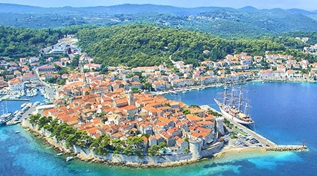 Aerial photo of Korcula town in Croatia
