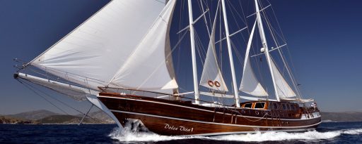 The gulet Dolce Vita under sail along the Adriatic coast of Croatia