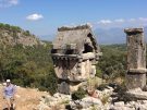 Peter Sommer explaining two different Lycian tombs at Pinara in Turkey
