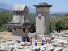 Two of the ancient pillar tombs by the theatre at Xanthos in Lycian Turkey