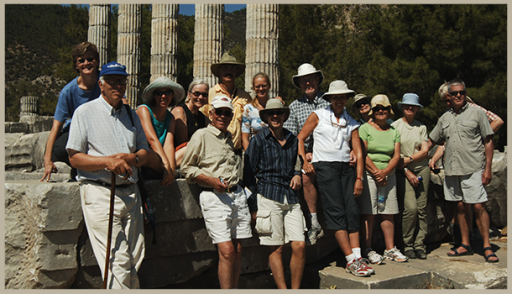 Peter Sommer with group exploring Priene in Turkey