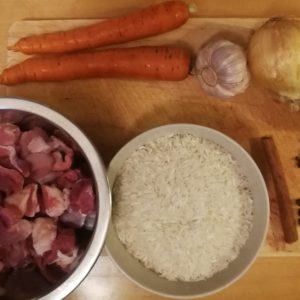 Before step 1: the main ingredients (not shown are salt, stock, parsley and optional dried fruit, as well as oil/butter).
