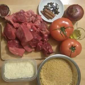 Before step 1: (nearly) all the ingredients. The tomato paste in the top left corner is optional.