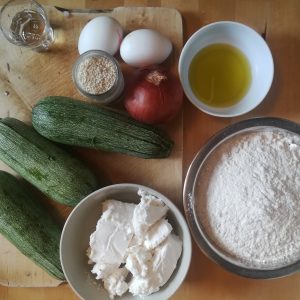 All the ingredients, except the little water for the dough.