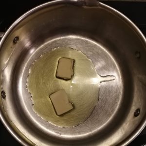 Step 1: butter melting, oil heating.