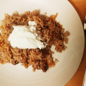 Step 8: it's served! (With a spoonful of yoghurt on top - I'd stir it in, but it can also be enjoyed on the side).