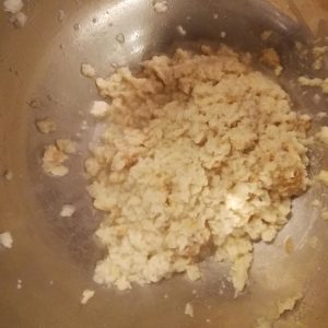 Still step 1: mashing the soaked rusks - do it thoroughly!