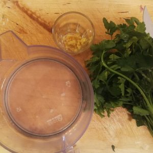Step 1 final: lemon done, parsley about to be done.
