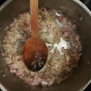 Step 2: onions being sauteed.