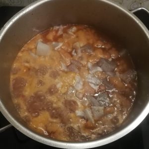Step 4 next: seafood covered with liquid. 