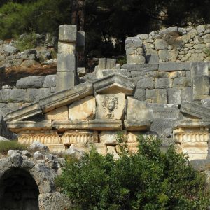 The pediment of a monumental tomb.