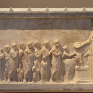A votive relief, showing Andronike and her family worshipping Artemis, ca. 340 BC. Brauron/Vravrona Museum. 