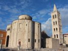 A wide shot of the church of St. Donatus on top of the Roman forum in Zadar, Croatia