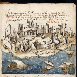 His next image is of what he calls 'Old Zara', which is modern Biograd na Moru. He found the place in ruins, ascribing its destruction to a 'Hungarian King'. That event is not otherwise recorded, but we know that Biograd repeatedly suffered during conflict in the region.