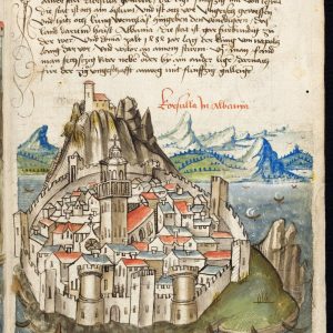 Korčula. The lovely island town is completely recognisable, with its circuit of walls, central belltower and all-around anchorages, as well as the tall mountain backdrop on the nearby mainland.