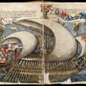 Grünenberg's splendid image of the galley he travelled on. Some of the passengers are seen on the left. It's tempting to see the red-robed figure as captain/owner Agostino Contarini.