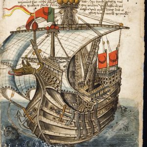 There are many more fascinating images in Grünenberg's book, too many to include here, showing places in Cyprus and of course the 'Holy Land'. Here, we conclude with this wonderful and dramatic image, the last in the text. It shows a large Turkish vessel the pilgrims encountered off Modon, perhaps on the way home. With a crew of 400, it carried 800 African Slaves, 'poor people', as Grünenberg points out.