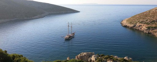 The gulet Matina anchored in a bay in Greece
