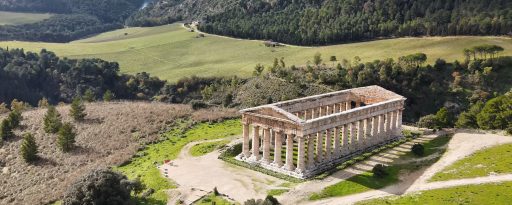 Aerial view of the ancient Greek Doric temple at Segesta, Sicily