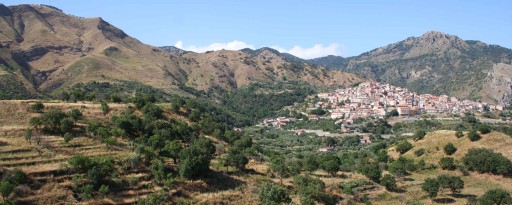 Volcanic landscape and village on Mount Etna Sicily