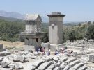 late 5th century BC pillar tombs overlooking the Roman theatre at Xanthos, one of the key sites of ancient Lycia in Turkey