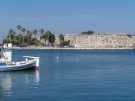 Kos harbour in the Dodecanese islands of Greece, overlooked by the crusader castle