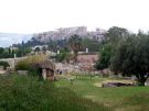 View of the Kerameikos, an urban oasis, biscted by the Walls of Themistocles and with the Acropolis in the background.