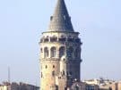 The impressive Galata Tower, 66.9m (XX ft) high and built by the Crusaders in 1348, today stands in the centre of modern Istanbul. The current conical roof was restored after damages in the mid 1960s.