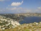 View from Panteli castle on the Greek island of Leros across Alinda Bay and the north of the island