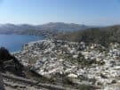 A westward view from the castle of Panteli on the Greek island of Leros, across Panteli village towards the gulf of Lakki.