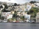 Panorama of Symi harbour in Greece