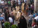Priests celebrating the saint's day in the monastery of St John on the island of Patmos in Greece