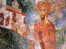 A close-up of a medieval fresco of the Church of St. Michael in Ston, Croatia, depicting Mihailo Vojislavljević, the 11th-century Serbian king and ruler of Dioclea.