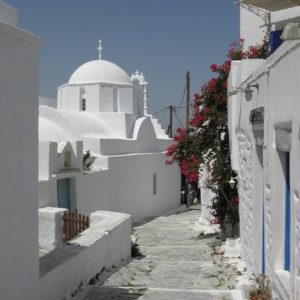 Another typical view of a lane in Amorgos Chora, with all the features that distinguish traditional Cycladic Island villages.