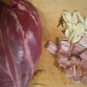 Before step 1: beef, bacon, garlic.